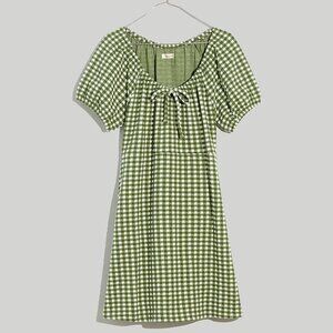 Madewell Jacquard Puff-Sleeve Mini Dress in Gingham Check